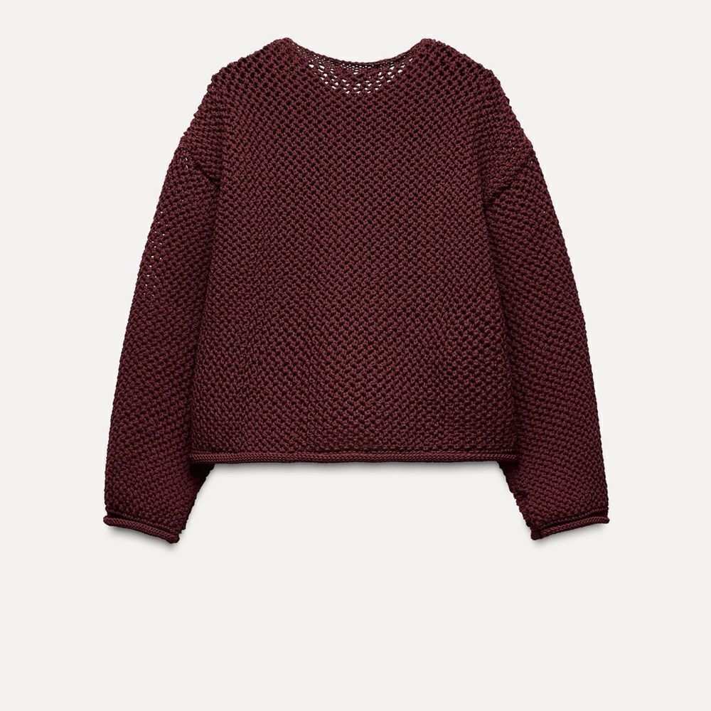 Zara chunky knit cardigan in burgundy - Picture 15 of 16